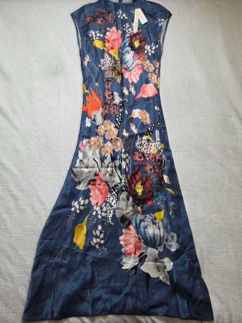 New M Anthropologie Maeve Charlette mock-neck midi slip dress in Blue Floral